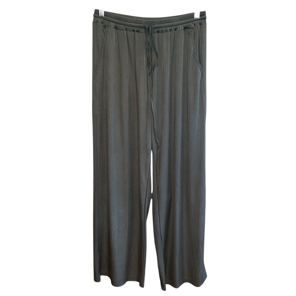 Shein Curve 1XL Olive Green Ribbed Wide Leg Lounge Pants Drawstring Stretchy